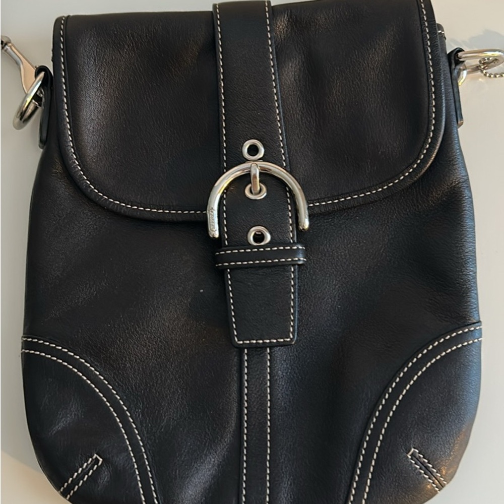 Coach Vtg Soho Buckle Flap Crossbody Bag Black Leather Convertible Shoulder